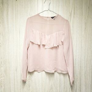 Express Sheer Ruffle Baby Pink Blouse Top Small
